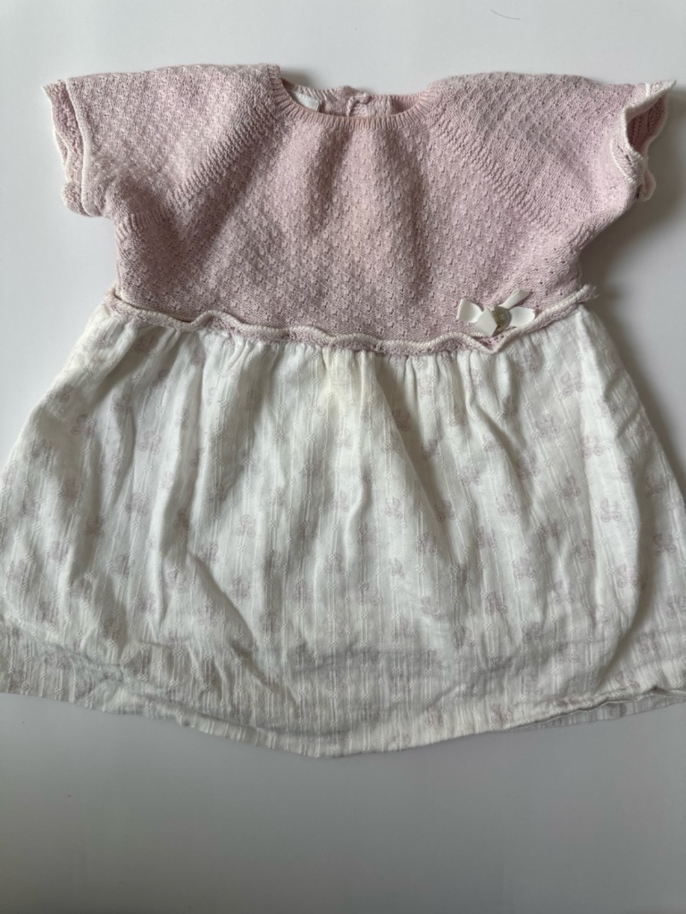 Pink and White Kids Formal Dress - Elegant Knit Bodice with Bow